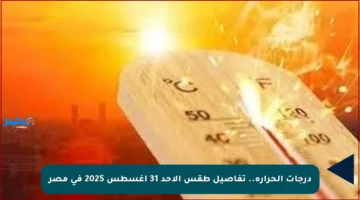 درجات الحرارة.. تفاصيل طقس الأحد 31 أغسطس 2025 في مصر